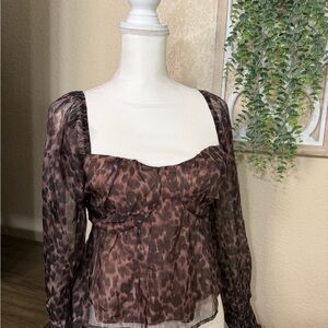 Lulu's Brown Sheer Leopard Print Blouse